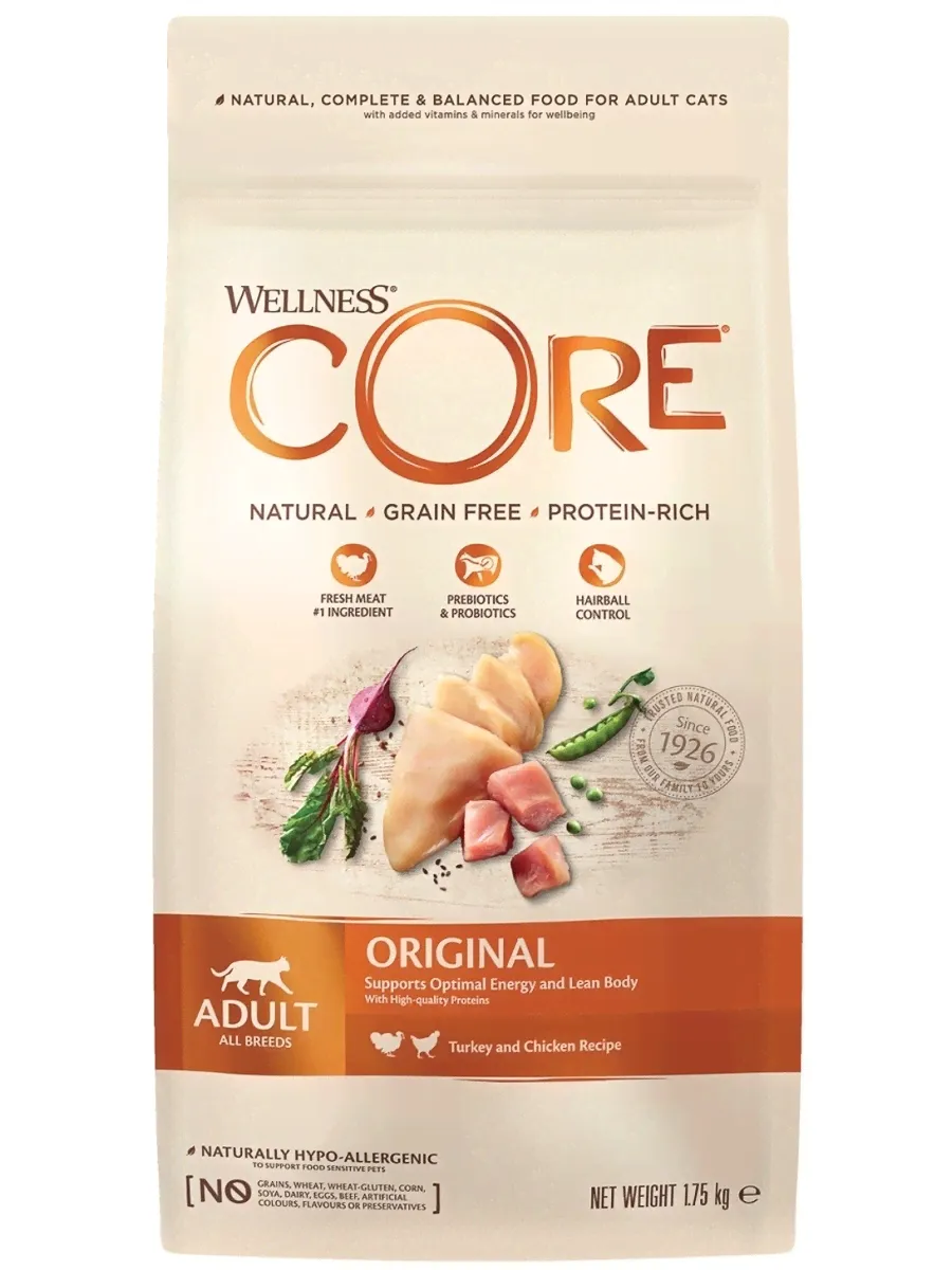Wellness Core полноценный сухой корм со вкусом индейки и курицы для взрослых кошек