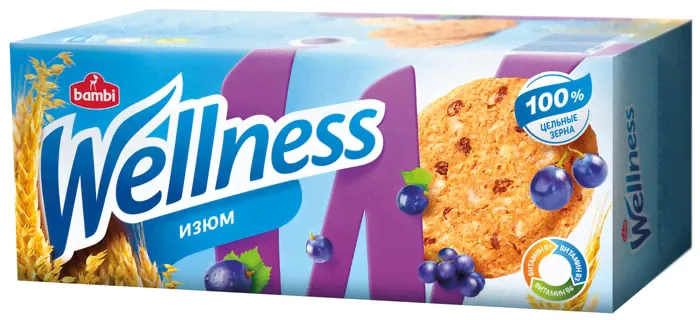Печенье Wellness цельнозерновое с изюмом и витаминами 210г-3