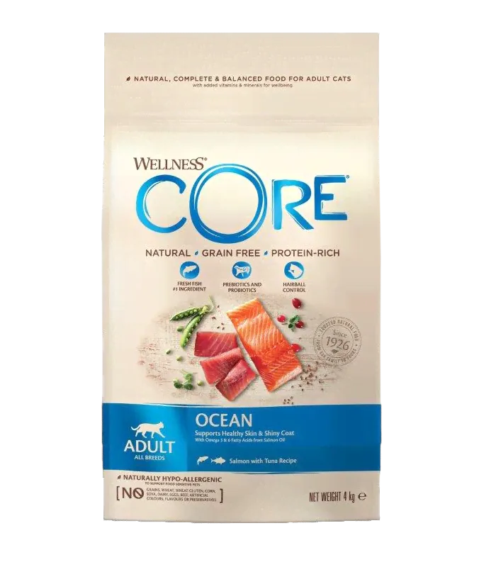 Wellness Core беззерновой корм сухой полнорационный из лосося с тунцом для взрослых кошек 4 кг-0