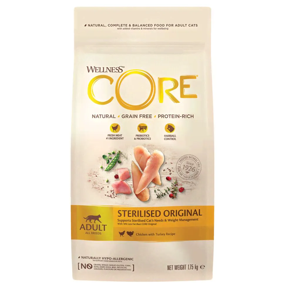 Wellness Core Sterilised Беззерновой cухой корм для кастрированных котов и стерилизованных кошек, курица с индейкой, 1,75кг-1